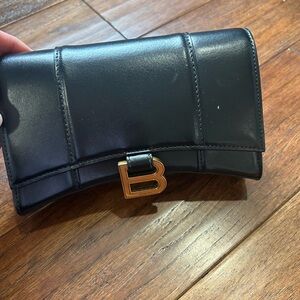 Balenciaga black Leather Clutch with Gold Accent